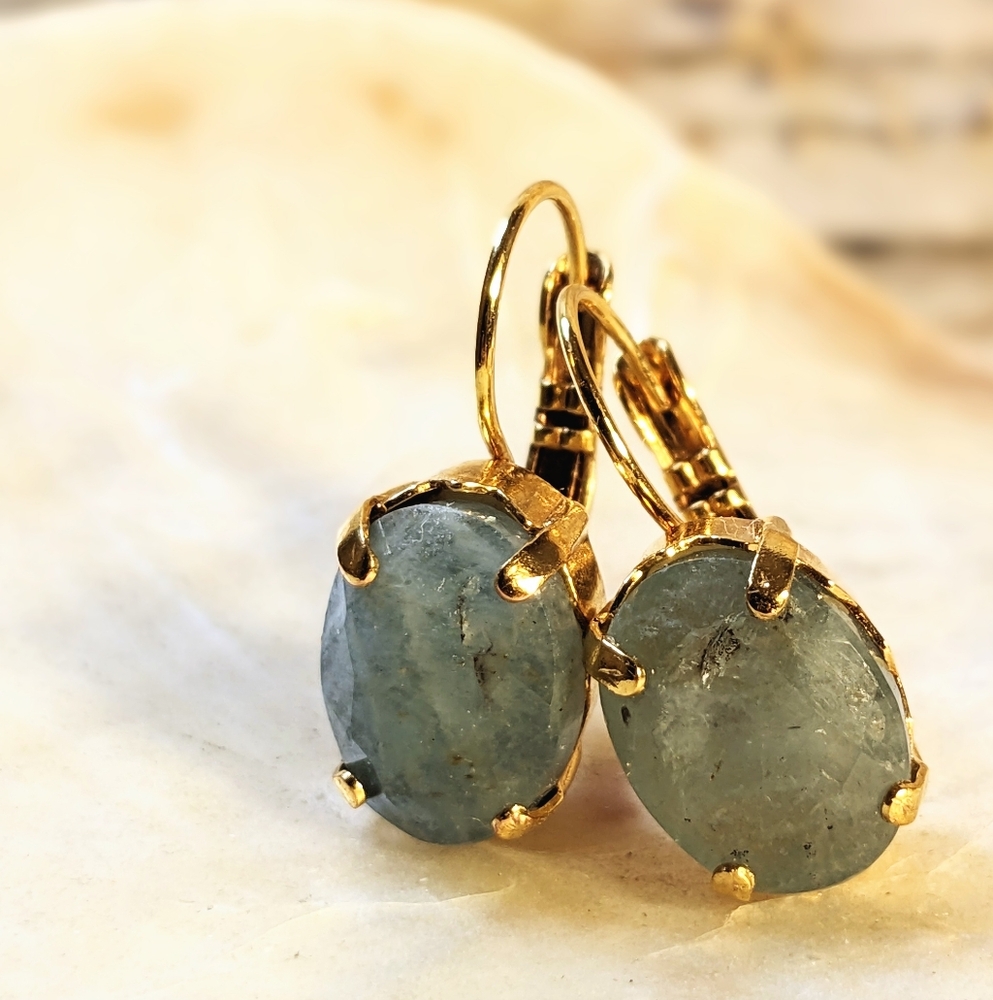 13.5 Total Carats Natural Raw Aquamarine Rough Cut in 18k Gold Plated Earrings